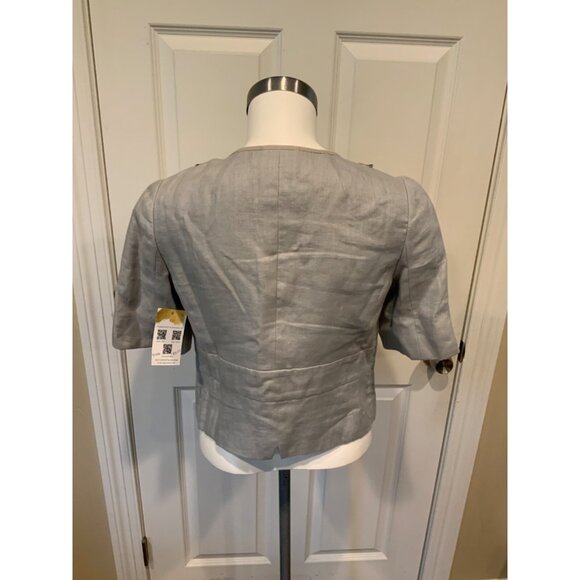 J. Crew Gray Short Sleeve Linen Jacket W/ Tan Gathered Neckline, Size 4 - Picture 4 of 5